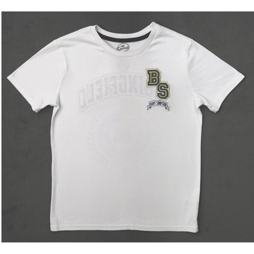 The Simpsons Bart Simpson T-Shirt Kids 10/12 White Excellent Varsity Graphic
